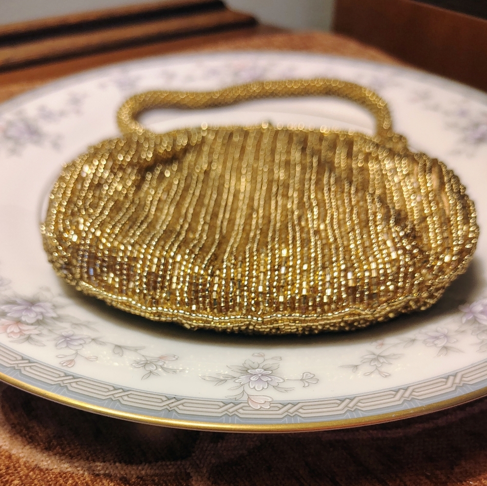 Gold Satin Evening Wristlet Clutch - Picture 3 of 8